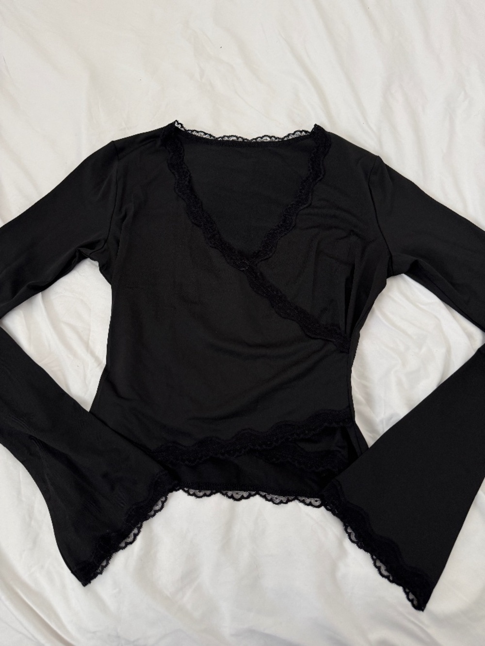 black long sleeve lace trim top  size small   details: -NWOT -stretchy  -color: